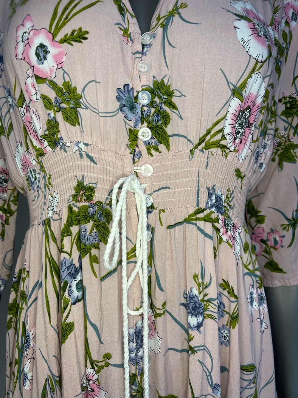 Floral Maxi Dress 2XL Pink Button Down Rayon Wild Flower Flowy Summer Long Slit - Picture 7 of 16
